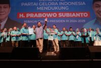 Ketua Umum Partai Gerindra Prabowo Subianto di acara di acara deklarasi Partai Gelora di Djakarta Teater, Jakarta. (Dok. Tim Media Prabowo Subianto)